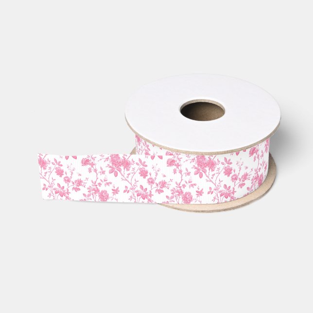 Pink Floral Chinoiserie Stadtrundgang Ripsband (Spule)