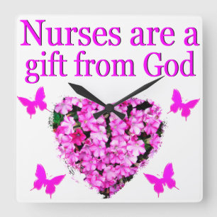PINK FLORAL CHRISTLICH NURSE DESIGN QUADRATISCHE WANDUHR