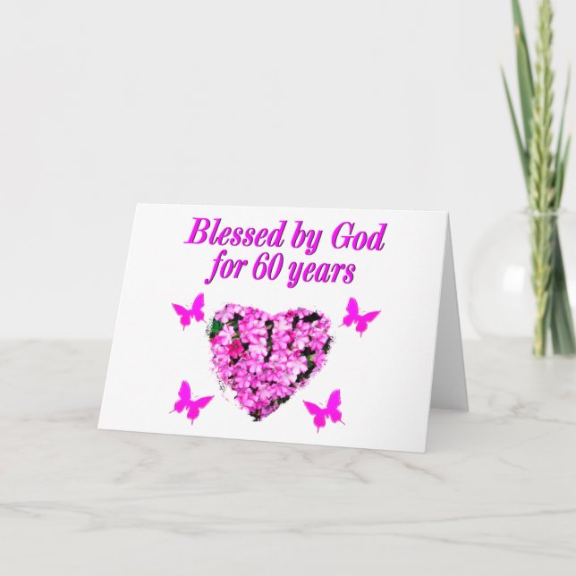 PINK FLORAL CHRISTLICHE 60. GEBURTSTAG DESIGN KARTE (Vorderseite)