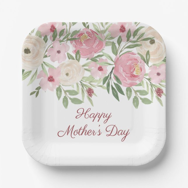 Pink Floral Church Mother's Day Brunch Pappteller (Vorderseite)