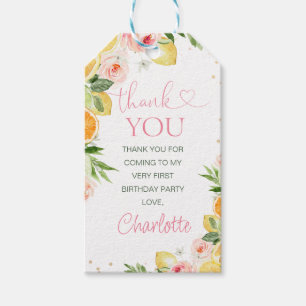 Pink Floral Citrus Geburtstag Vielen Dank Tag Geschenkanhänger