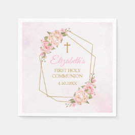 Pink Floral Communion Serviette