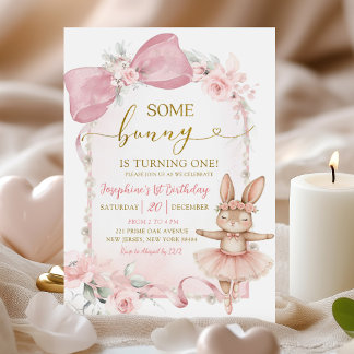 Pink Floral Coquette Bow Bunny ersten Geburtstag Einladung