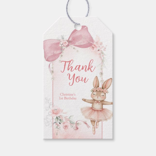 Pink Floral Coquette Bow bunny  Geschenkanhänger (Vorderseite)