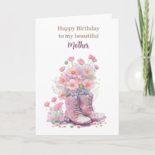 Pink Floral Cowboy Boots Happy Birthday Mama Karte