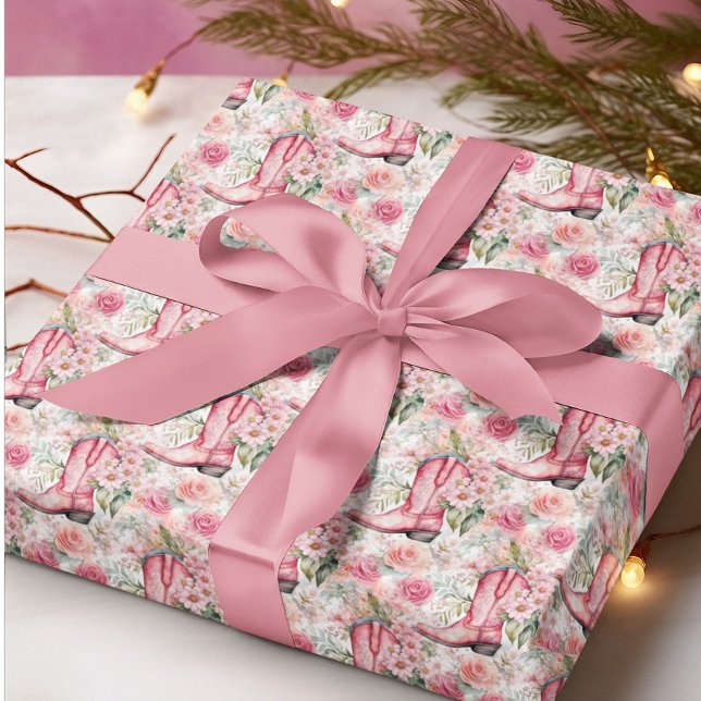 Pink Floral Cowgirl Western Weihnachten Geschenkpapier (Von Creator hochgeladen)