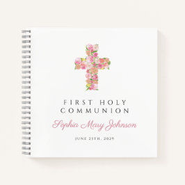 Pink Floral Cross First Communityguestbook Notizbuch
