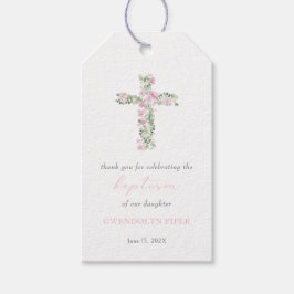 Pink Floral Cross Girl Taufe Gefallen Tag Geschenkanhänger