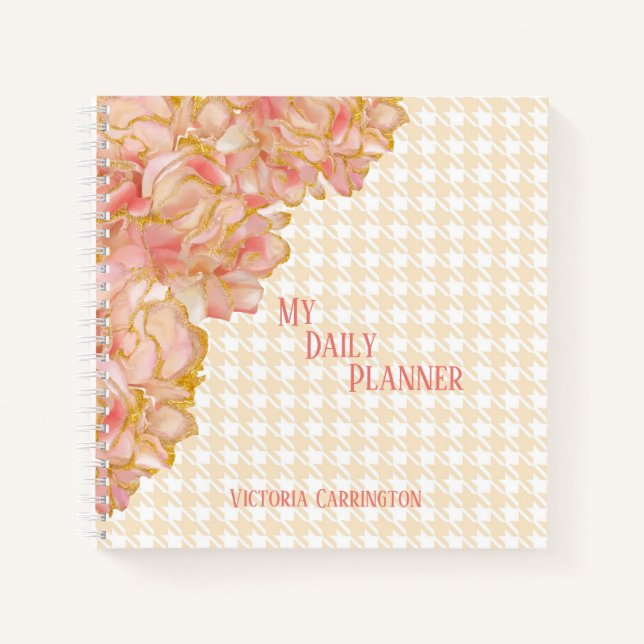Pink Floral Daily Planer Hahnentrittmuster Name Mo Notizbuch (Vorderseite)