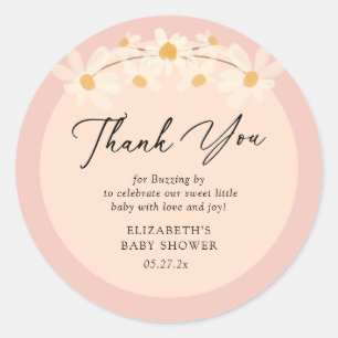 Pink Floral Daisy Bees Baby Dusche Danke Runder Aufkleber
