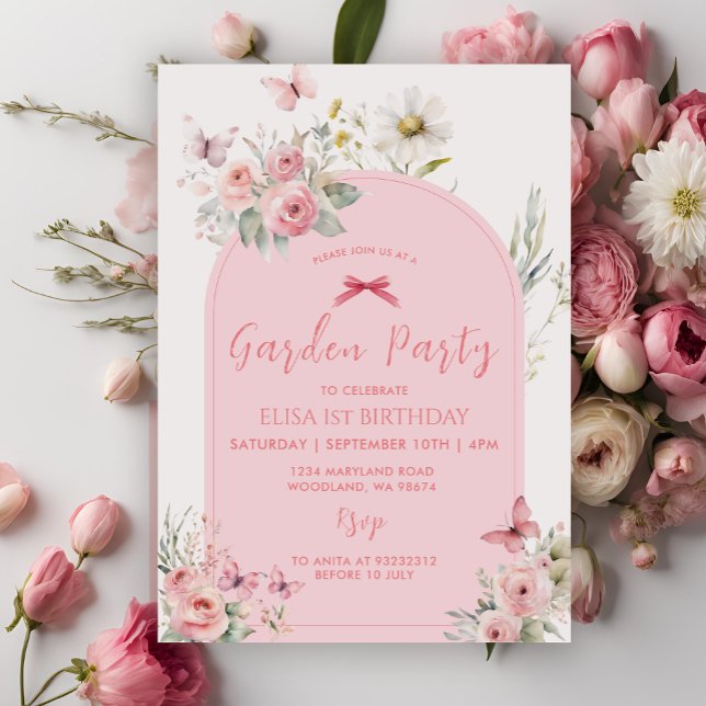 Pink Floral Daisy Butterfly Garden Party Einladung (Von Creator hochgeladen)