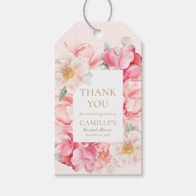 Pink Floral Danke Brautparty Geschenkanhänger (Vorderseite)