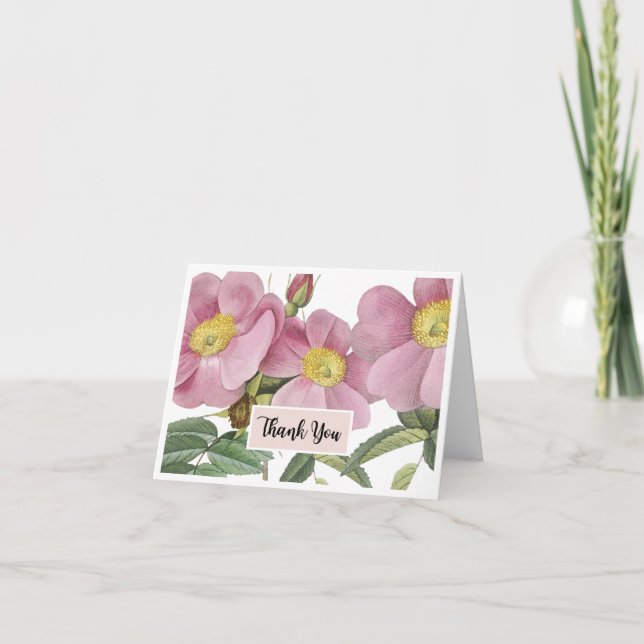 Pink Floral Danke Karte (Vorderseite)