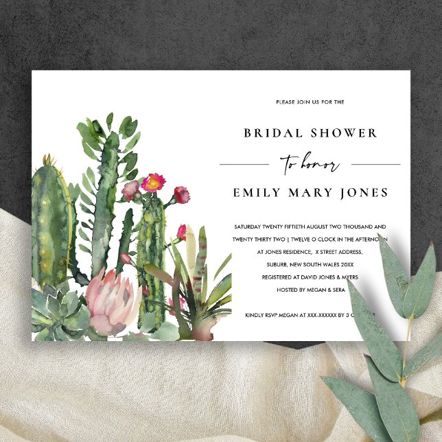 PINK FLORAL DESERT CACTI FOLIAGE BRAUTPARTY EINLADUNG (Von Creator hochgeladen)