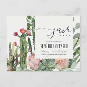 PINK FLORAL DESERT CACTI FOLIAGE SAVE THE DATE ANKÜNDIGUNGSPOSTKARTE