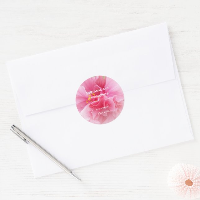 Pink Floral Design Wedding Runder Aufkleber (Umschlag)