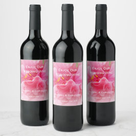 Pink Floral Design Wedding Weinetikett