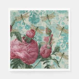 Pink Floral Dragonfly Ephemere Serviette