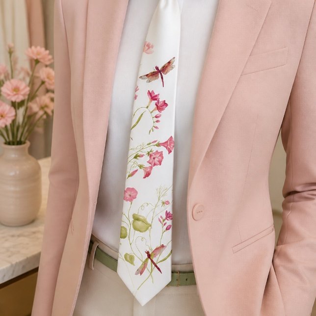 Pink Floral Dragonfly Neck Tie Krawatte (Von Creator hochgeladen)