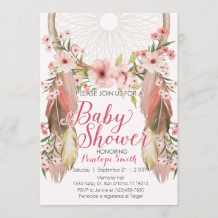 Pink Floral Dreamcatcher Kinderdusche Einladung