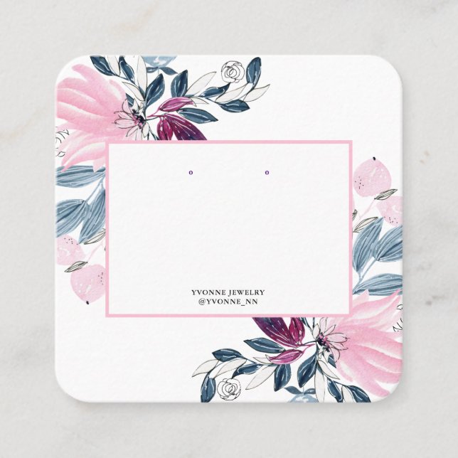 Pink Floral Earring Display Holder Quadratische Visitenkarte (Vorderseite)