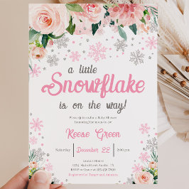 Pink Floral Eine kleine Schneeflocke Babydusche Einladung
