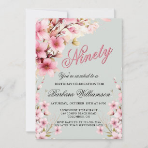 Pink Floral Elegance 90. Geburtstagsparty Einladung