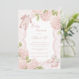 Pink Floral Elegant Hydrangea Vintage Baby Einladung