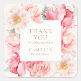 Pink Floral Elegantes Brautparty Vielen Dank Quadratischer Aufkleber