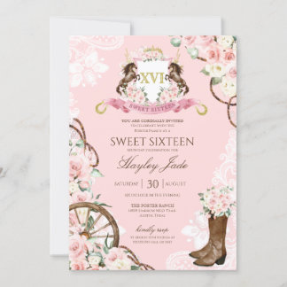 Pink Floral & elegantes Wappen Cowgirl Ranch Sweet Einladung