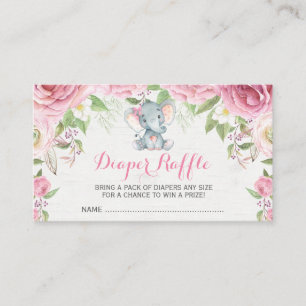Pink Floral Elephant Baby Diaper Raffel Ticket Begleitkarte