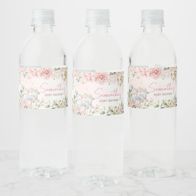 Pink Floral Elephant Baby Dusche (Flaschen)