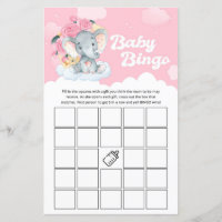 Pink Floral Elephant Baby Dusche Bingo Spiel