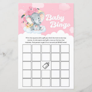 Pink Floral Elephant Baby Dusche Bingo Spiel