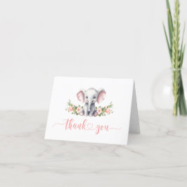 Pink Floral Elephant Baby Girl Dusche Dankeskarte