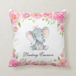 Pink floral Elephant Baby Kinderzimmer Kissen Kiss
