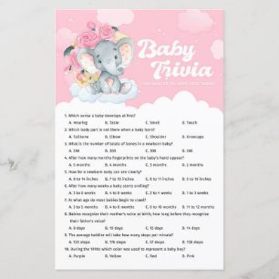 Pink Floral Elephant Baby Shooter Trivia Game