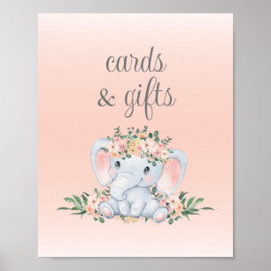 Pink Floral Elephant Babyduschkarten und Geschenke Poster