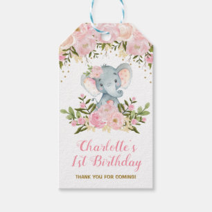 Pink Floral Elephant Geburtstagsparty Gefallen Tag Geschenkanhänger