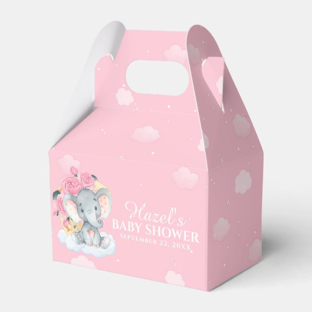 Pink Floral Elephant Girl Baby Dusche Danke Geschenkschachtel (Vorderseite)