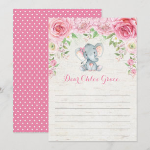 Pink Floral Elephant Time Capsul Message Card Einladung