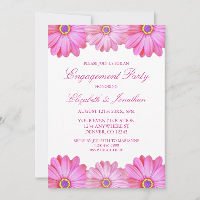 Pink Floral Engagement Party Einladung (Vorderseite)