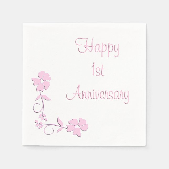 Pink Floral Erster Jahrestag Serviette (Vorderseite)