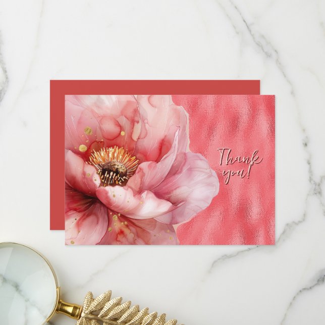 Pink Floral erweitert auf Shiny Pink Vielen Dank Dankeskarte (Vorderseite/Rückseite Beispiel)