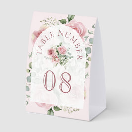 Pink Floral Eucalyptus Arch Wedding Table Number Tischaufsteller
