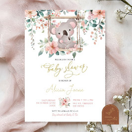 Pink Floral Eucalyptus Koala Australian Baby Girl Einladung