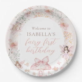 Pink Floral Fairy Birthday Pappteller