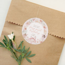 Pink Floral Fairy Birthday Runder Aufkleber