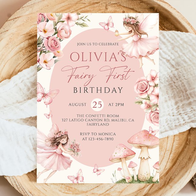 Pink Floral Fairy First Birthday Invitation Einladung (Von Creator hochgeladen)