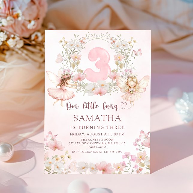 Pink Floral Fairy Garden 3rd Birthday Invitation Einladung (Von Creator hochgeladen)